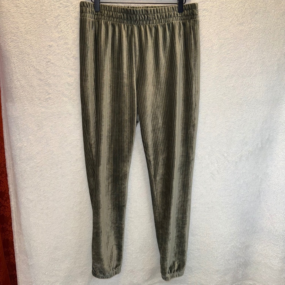 Y2K Sage Green Ribbed Velvet pullon Joggers L Whimsy Cottagecore Quiet Luxury